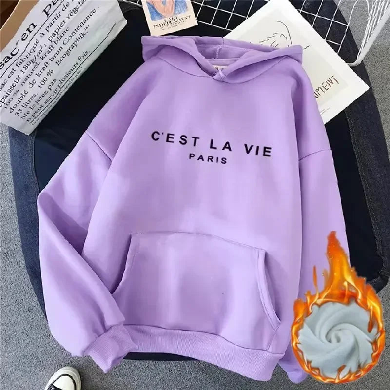 2025 Autumn Winter Women Fleece Hoodies Thick Warm Female Long Sleeve