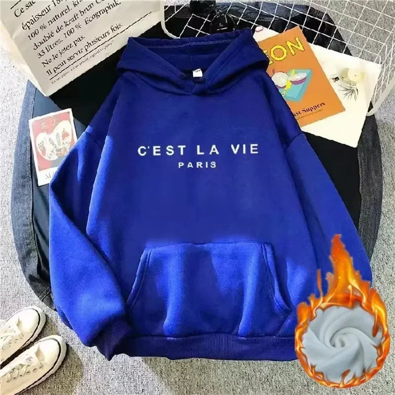 2025 Autumn Winter Women Fleece Hoodies Thick Warm Female Long Sleeve