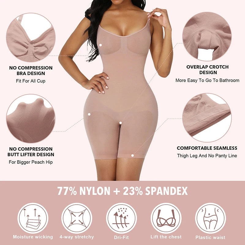 Seamless Bodysuit Compression Open Crotch Shapewear Women