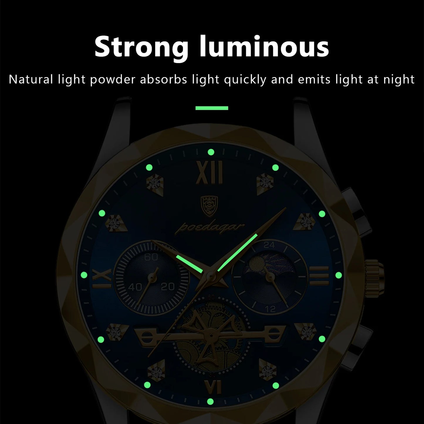 POEDAGAR Luxury Man Wristwatch Waterproof