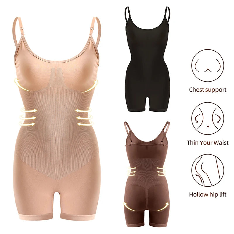 Seamless Bodysuit Compression Open Crotch Shapewear Women