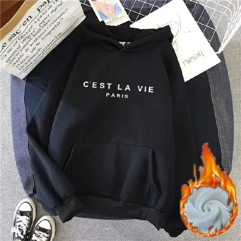 2025 Autumn Winter Women Fleece Hoodies Thick Warm Female Long Sleeve