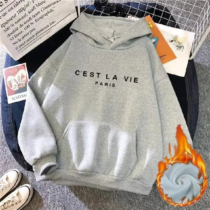 2025 Autumn Winter Women Fleece Hoodies Thick Warm Female Long Sleeve