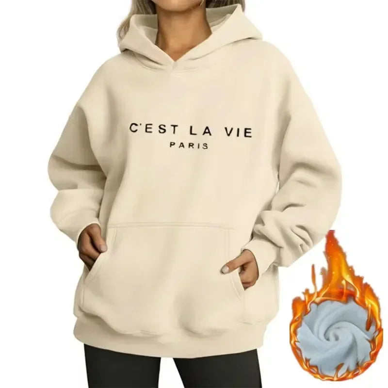2025 Autumn Winter Women Fleece Hoodies Thick Warm Female Long Sleeve